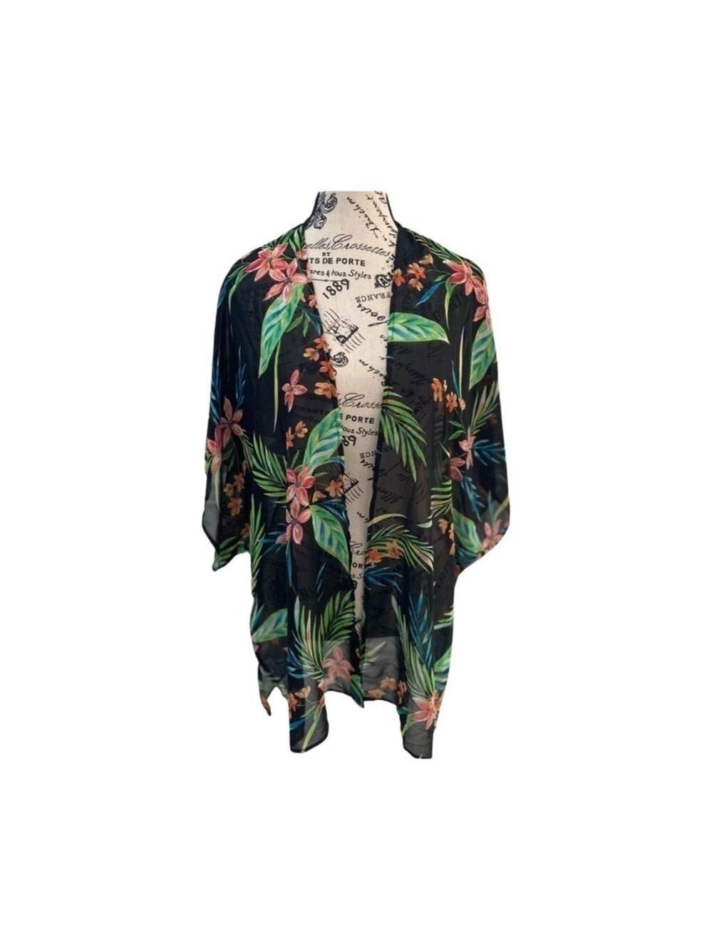 Ambiance Floral Sheer Chiffon Kimono Cover Up Size S